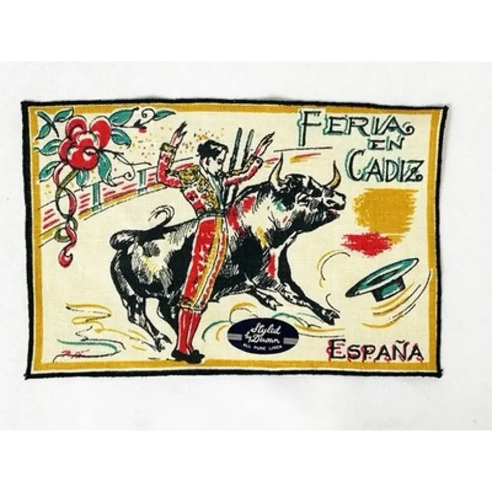Vtg Styled by Dewan Linen Cocktail Napkins Set of 4 Spain Bullfighting Matador